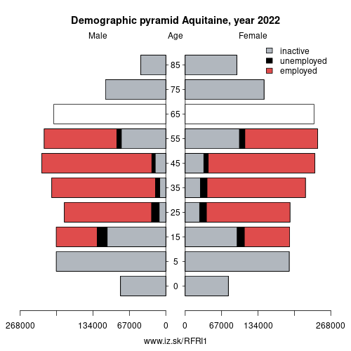demographic pyramid FRI1 Aquitaine based on economic activity – employed, unemploye, inactive