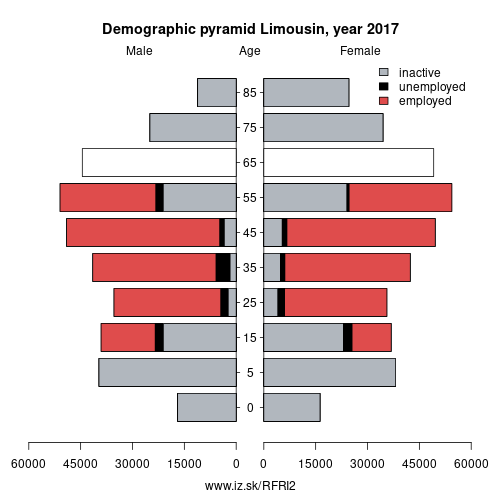 demographic pyramid FRI2 Limousin based on economic activity – employed, unemploye, inactive