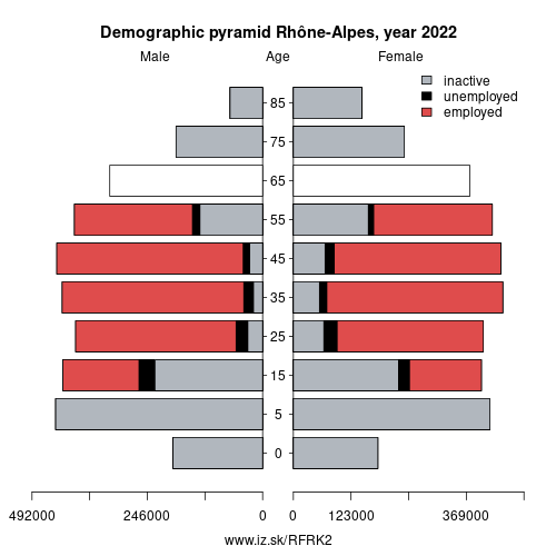 demographic pyramid FRK2 Rhône-Alpes based on economic activity – employed, unemploye, inactive