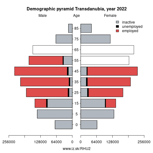 demographic pyramid HU2 Transdanubia based on economic activity – employed, unemploye, inactive
