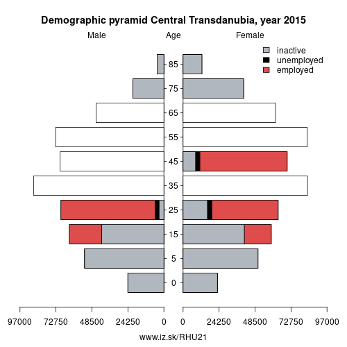 demographic pyramid HU21 Central Transdanubia based on economic activity – employed, unemploye, inactive
