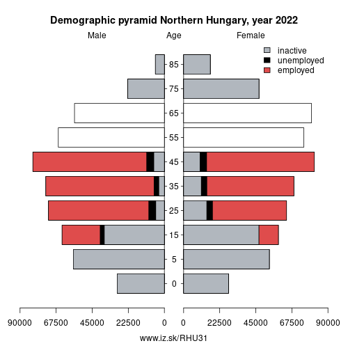 demographic pyramid HU31 Northern Hungary based on economic activity – employed, unemploye, inactive