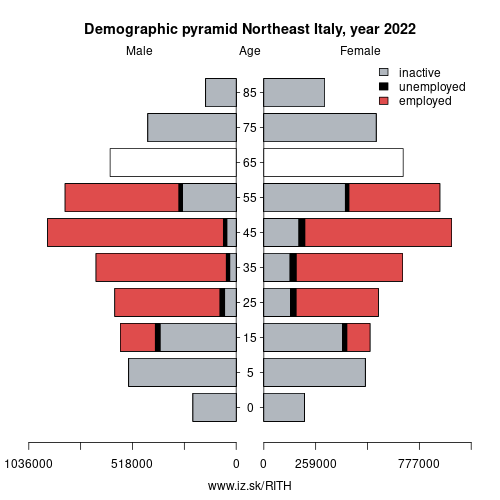 demographic pyramid ITH Northeast Italy based on economic activity – employed, unemploye, inactive