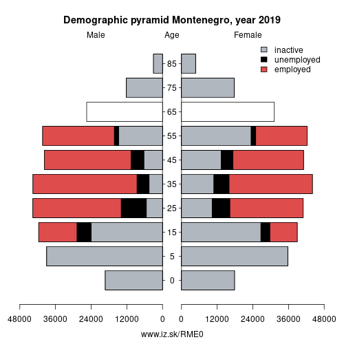 demographic pyramid ME0 ЦРНА ГОРА based on economic activity – employed, unemploye, inactive