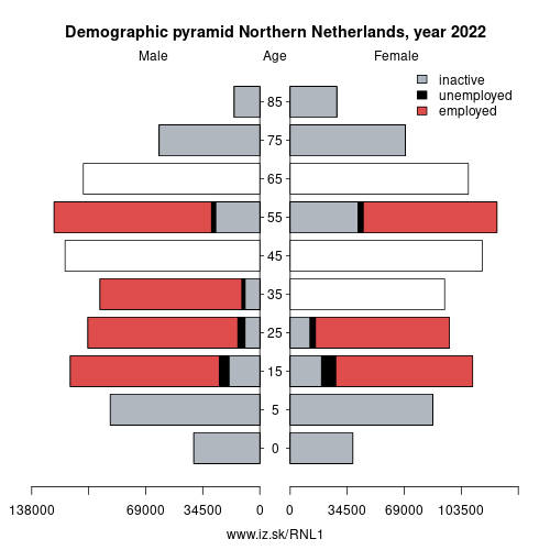 demographic pyramid NL1 Northern Netherlands based on economic activity – employed, unemploye, inactive