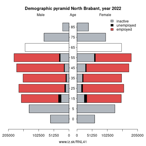 demographic pyramid NL41 North Brabant based on economic activity – employed, unemploye, inactive