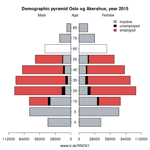 demographic pyramid NO01 Oslo og Akershus based on economic activity – employed, unemploye, inactive