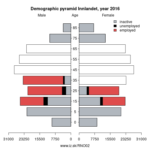 demographic pyramid NO02 Innlandet based on economic activity – employed, unemploye, inactive