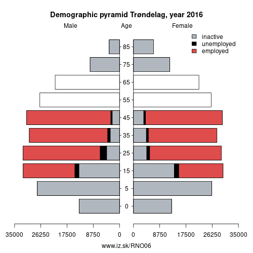 demographic pyramid NO06 Trøndelag based on economic activity – employed, unemploye, inactive
