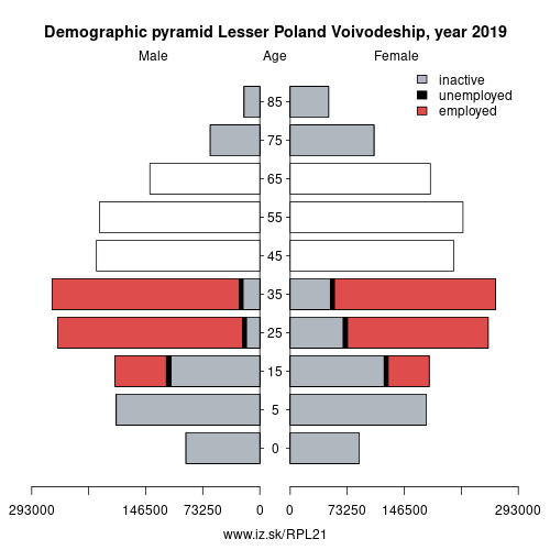 demographic pyramid PL21 Lesser Poland Voivodeship based on economic activity – employed, unemploye, inactive