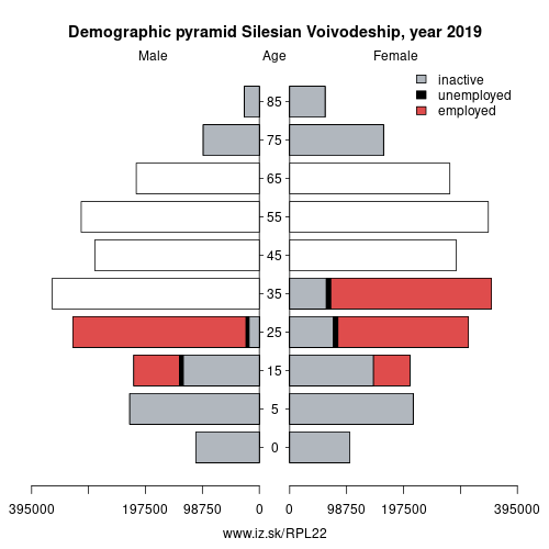 demographic pyramid PL22 Silesian Voivodeship based on economic activity – employed, unemploye, inactive