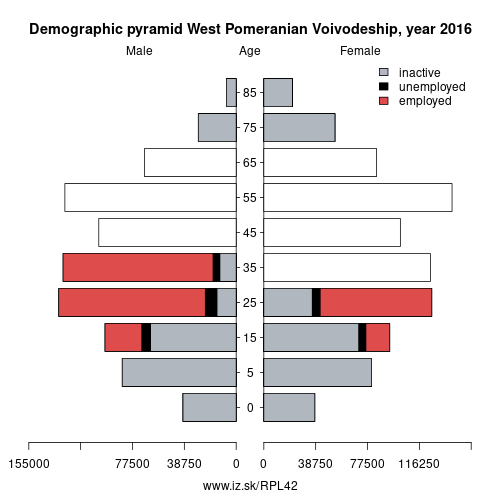 demographic pyramid PL42 West Pomeranian Voivodeship based on economic activity – employed, unemploye, inactive
