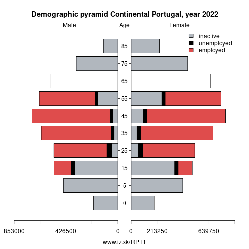 demographic pyramid PT1 Continental Portugal based on economic activity – employed, unemploye, inactive