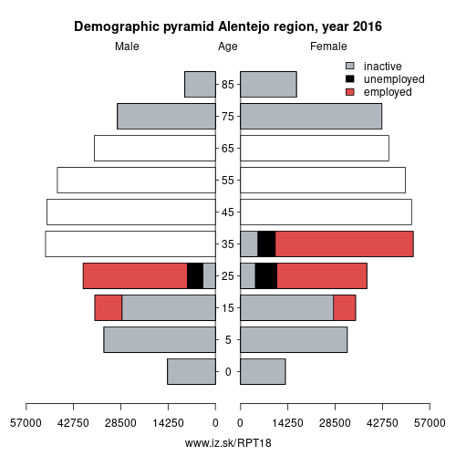 demographic pyramid PT18 Alentejo region based on economic activity – employed, unemploye, inactive