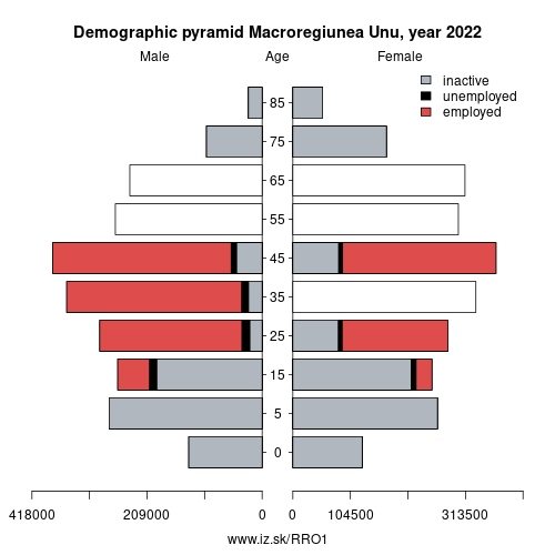 demographic pyramid RO1 Macroregiunea Unu based on economic activity – employed, unemploye, inactive