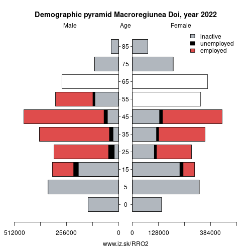 demographic pyramid RO2 Macroregiunea Doi based on economic activity – employed, unemploye, inactive