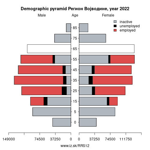 demographic pyramid RS12 Регион Војводине based on economic activity – employed, unemploye, inactive