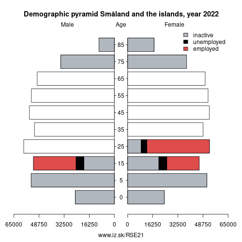 demographic pyramid SE21 Småland and the islands based on economic activity – employed, unemploye, inactive