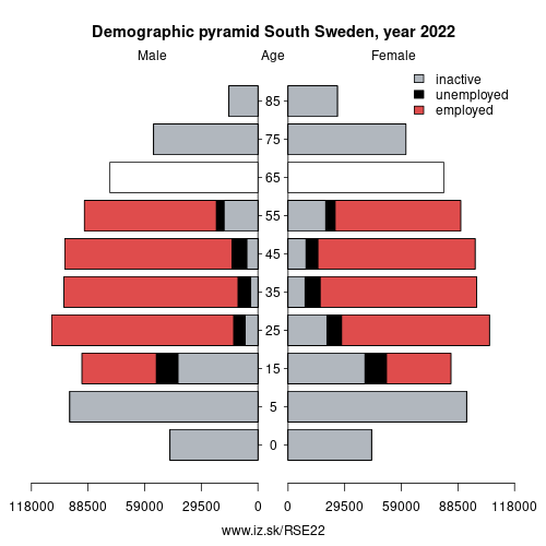 demographic pyramid SE22 South Sweden based on economic activity – employed, unemploye, inactive
