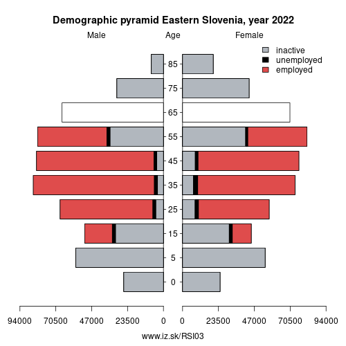 demographic pyramid SI03 Eastern Slovenia based on economic activity – employed, unemploye, inactive