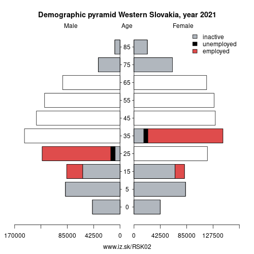 demographic pyramid SK02 Western Slovakia based on economic activity – employed, unemploye, inactive