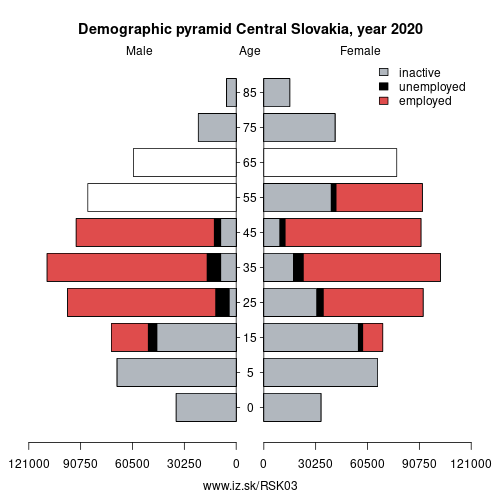 demographic pyramid SK03 Central Slovakia based on economic activity – employed, unemploye, inactive