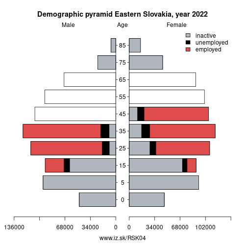 demographic pyramid SK04 Eastern Slovakia based on economic activity – employed, unemploye, inactive