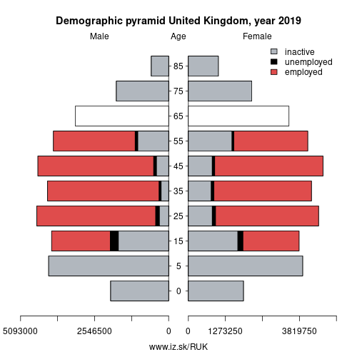demographic pyramid UK United Kingdom based on economic activity – employed, unemploye, inactive