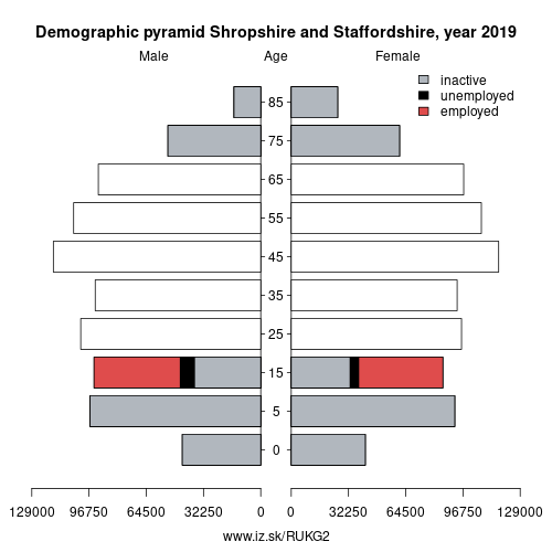 demographic pyramid UKG2 Shropshire and Staffordshire based on economic activity – employed, unemploye, inactive