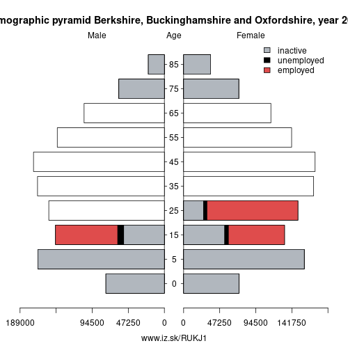 demographic pyramid UKJ1 Berkshire, Buckinghamshire and Oxfordshire based on economic activity – employed, unemploye, inactive