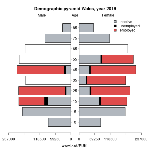 demographic pyramid UKL Wales based on economic activity – employed, unemploye, inactive