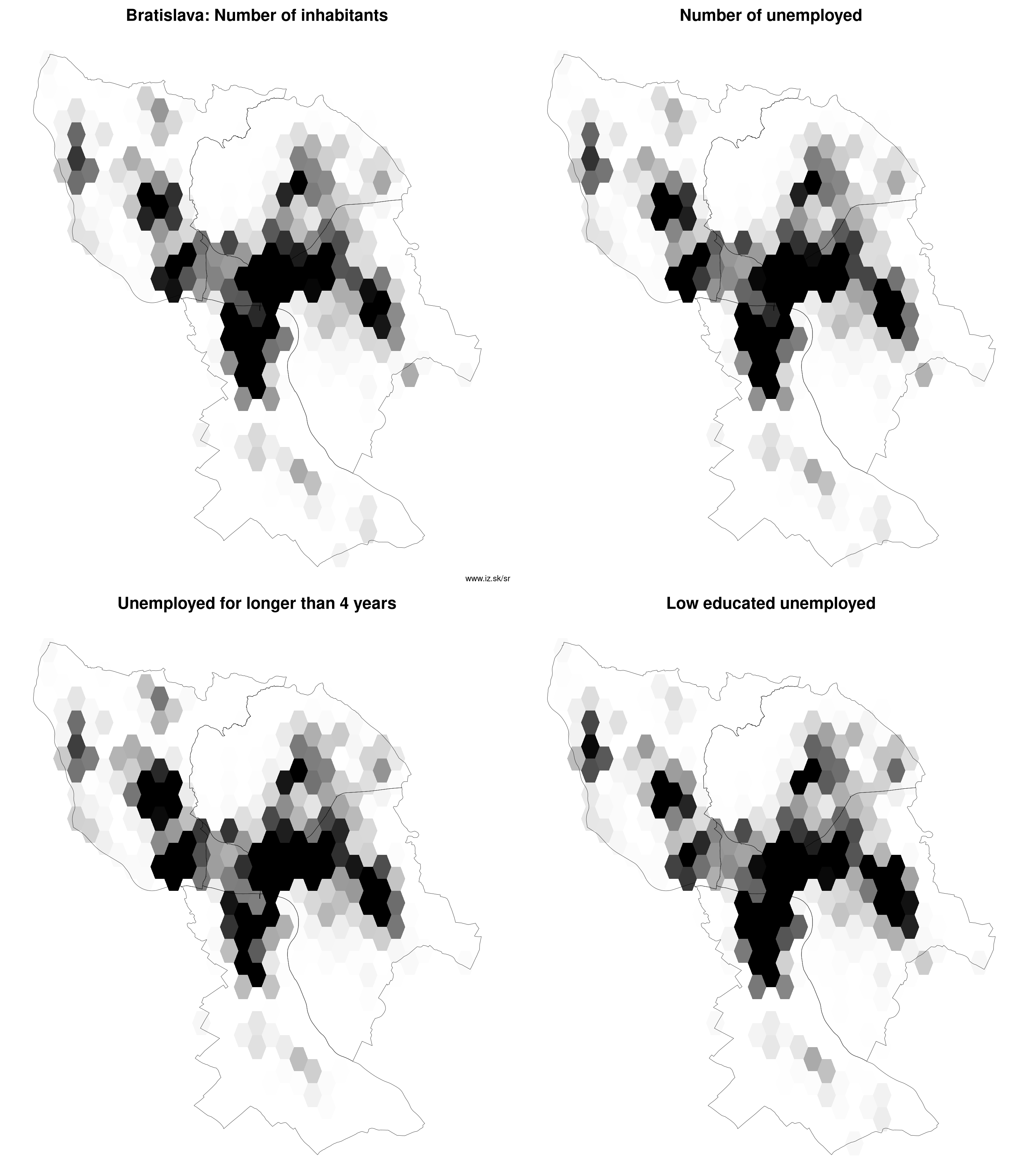 Bratislava number of inhabitants, unemployed for longer than 4 years, low educated unemployed