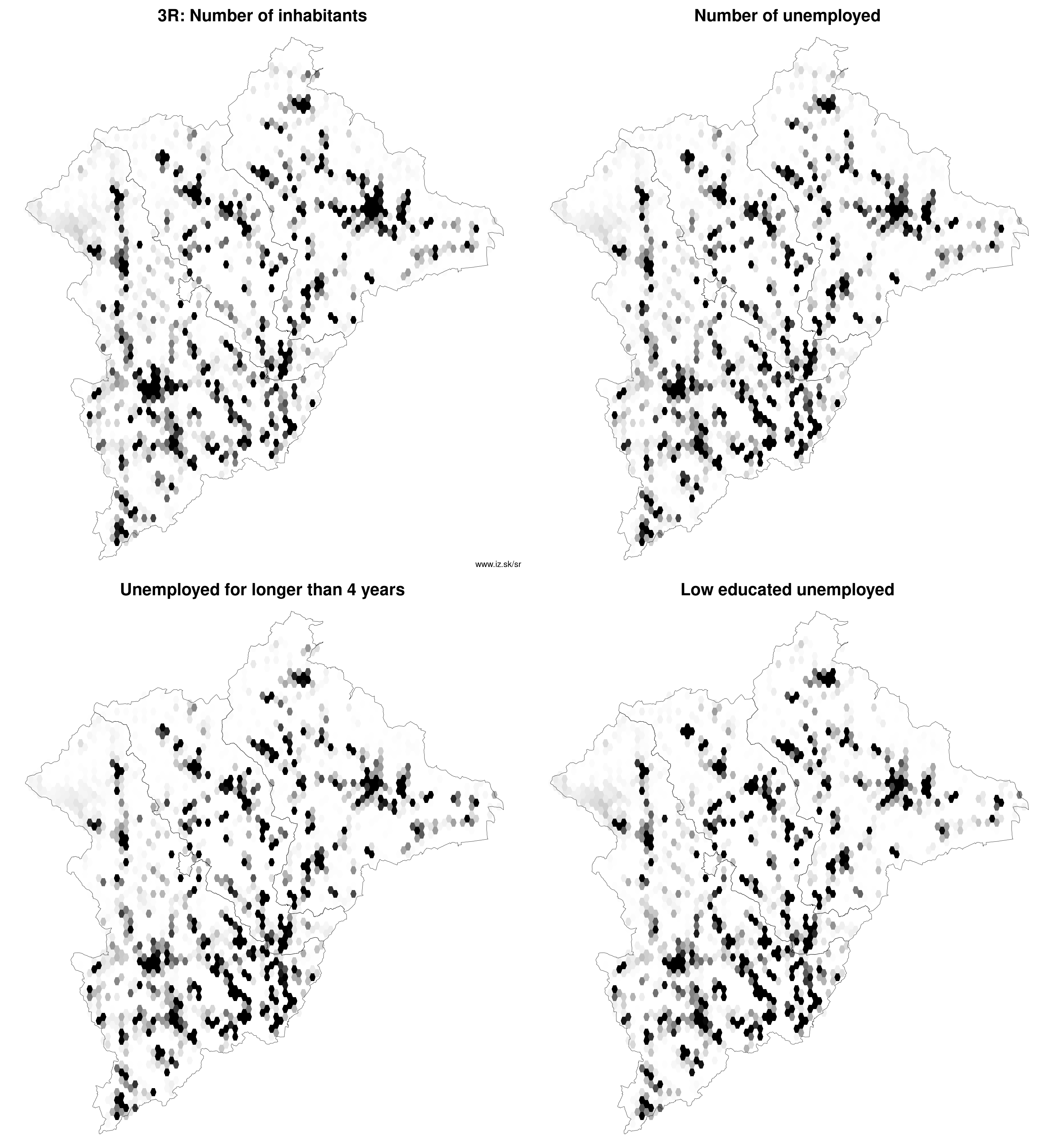3R number of inhabitants, unemployed for longer than 4 years, low educated unemployed