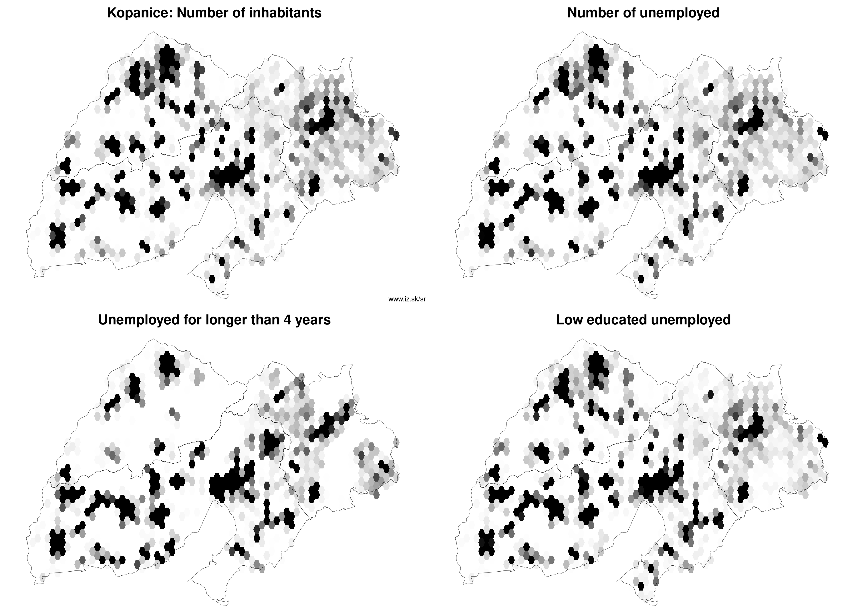 Kopanice number of inhabitants, unemployed for longer than 4 years, low educated unemployed