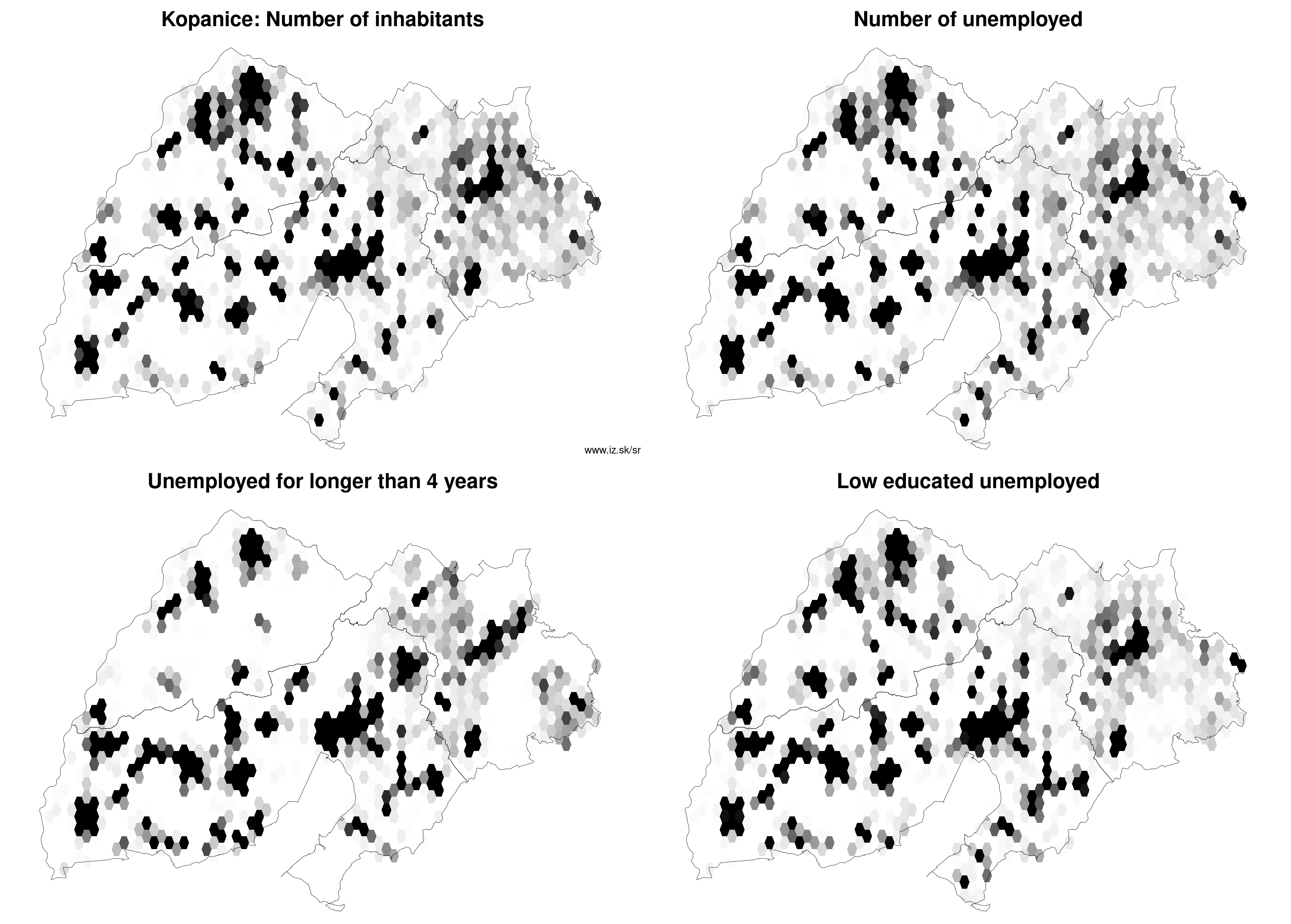 Kopanice number of inhabitants, unemployed for longer than 4 years, low educated unemployed