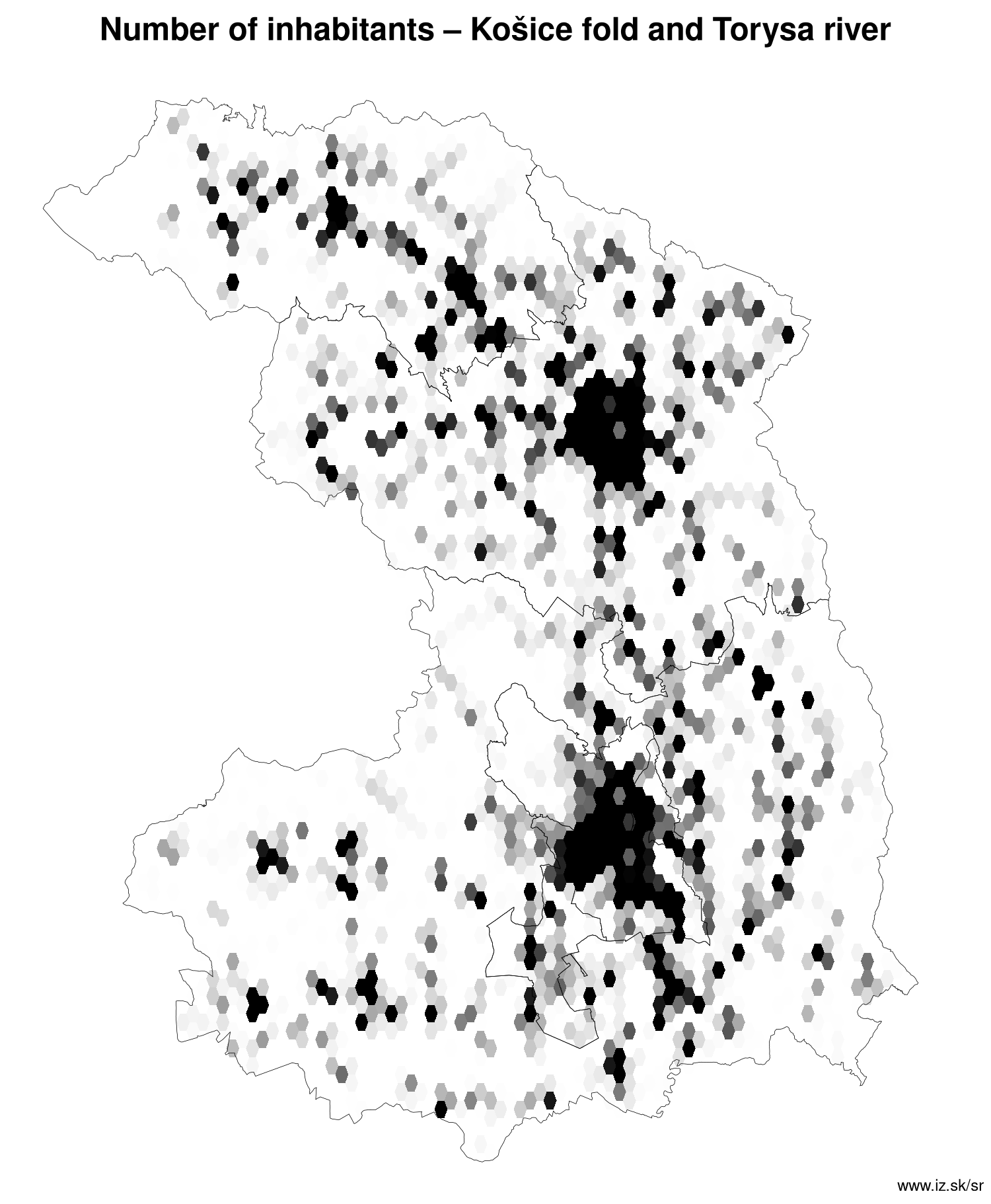 number of inhabitants – Košice fold and Torysa river