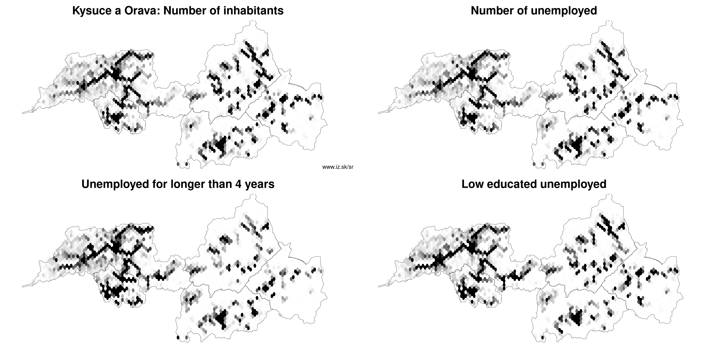 Kysuce a Orava number of inhabitants, unemployed for longer than 4 years, low educated unemployed