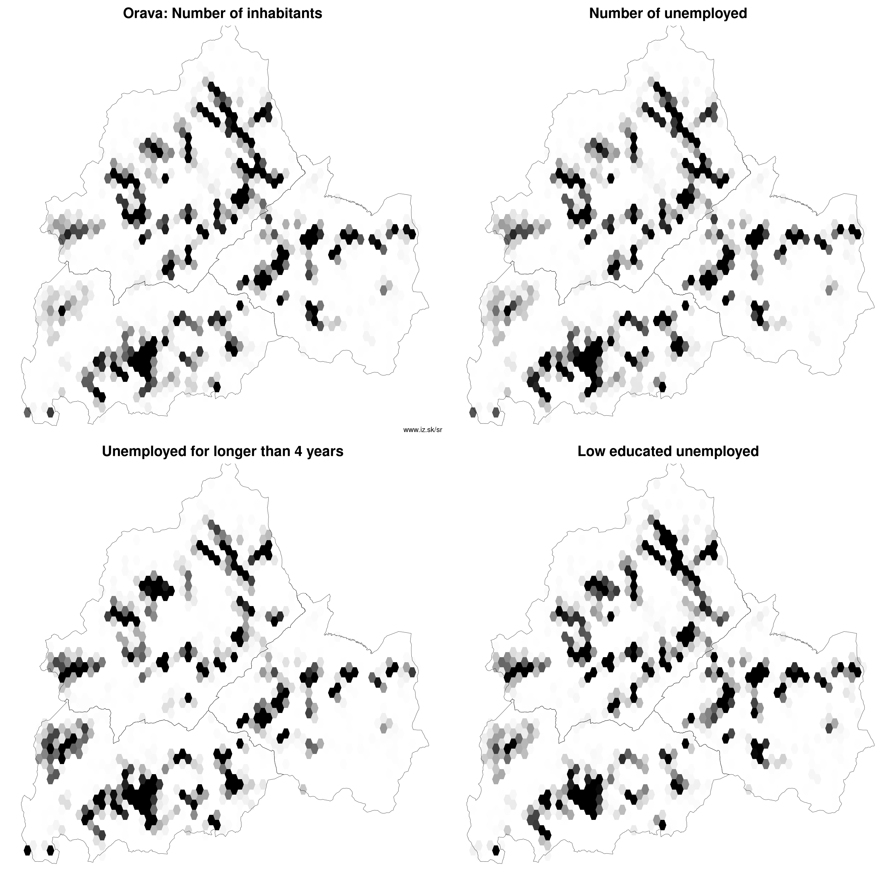 Orava number of inhabitants, unemployed for longer than 4 years, low educated unemployed