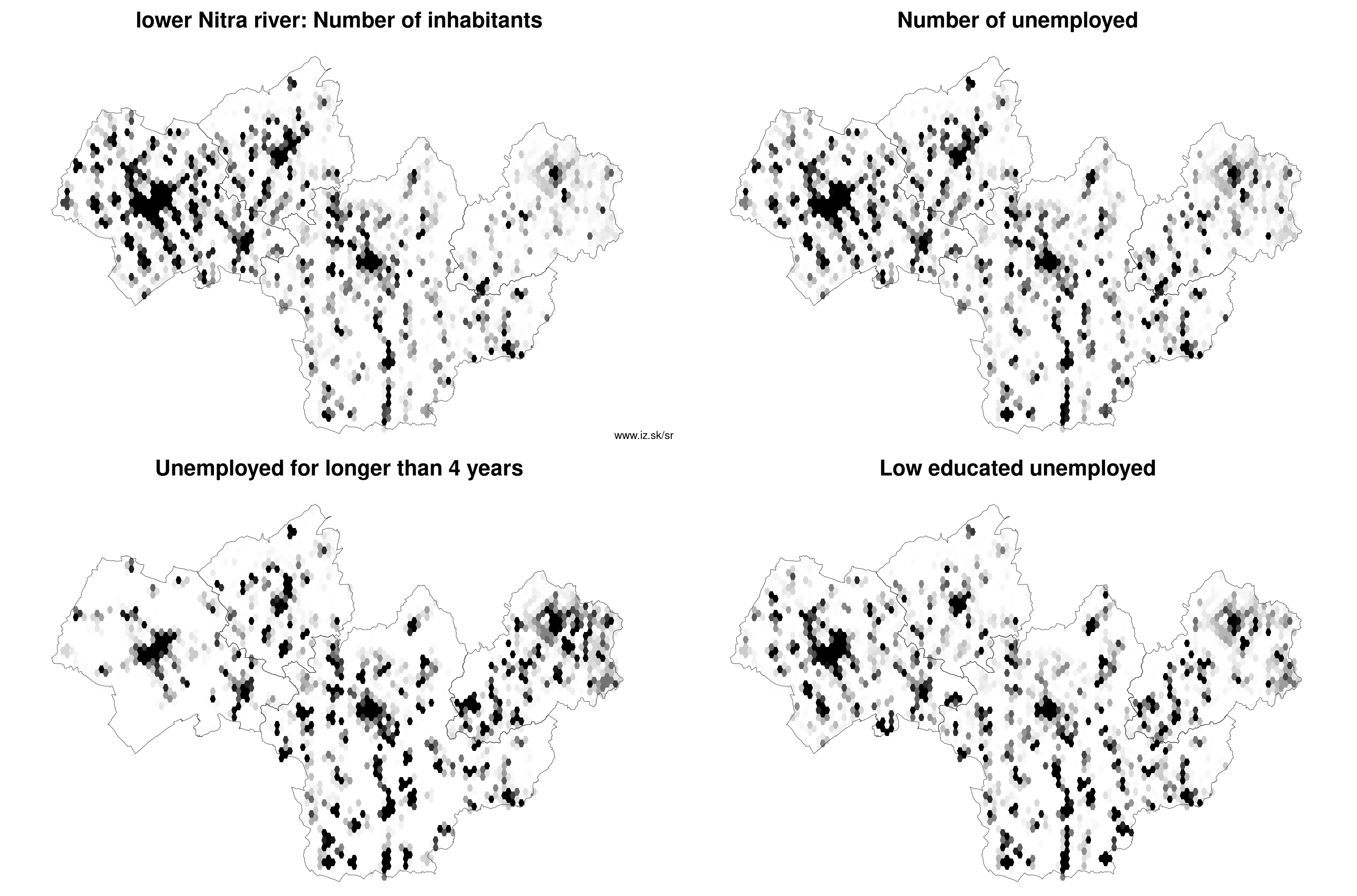 lower Nitra river number of inhabitants, unemployed for longer than 4 years, low educated unemployed