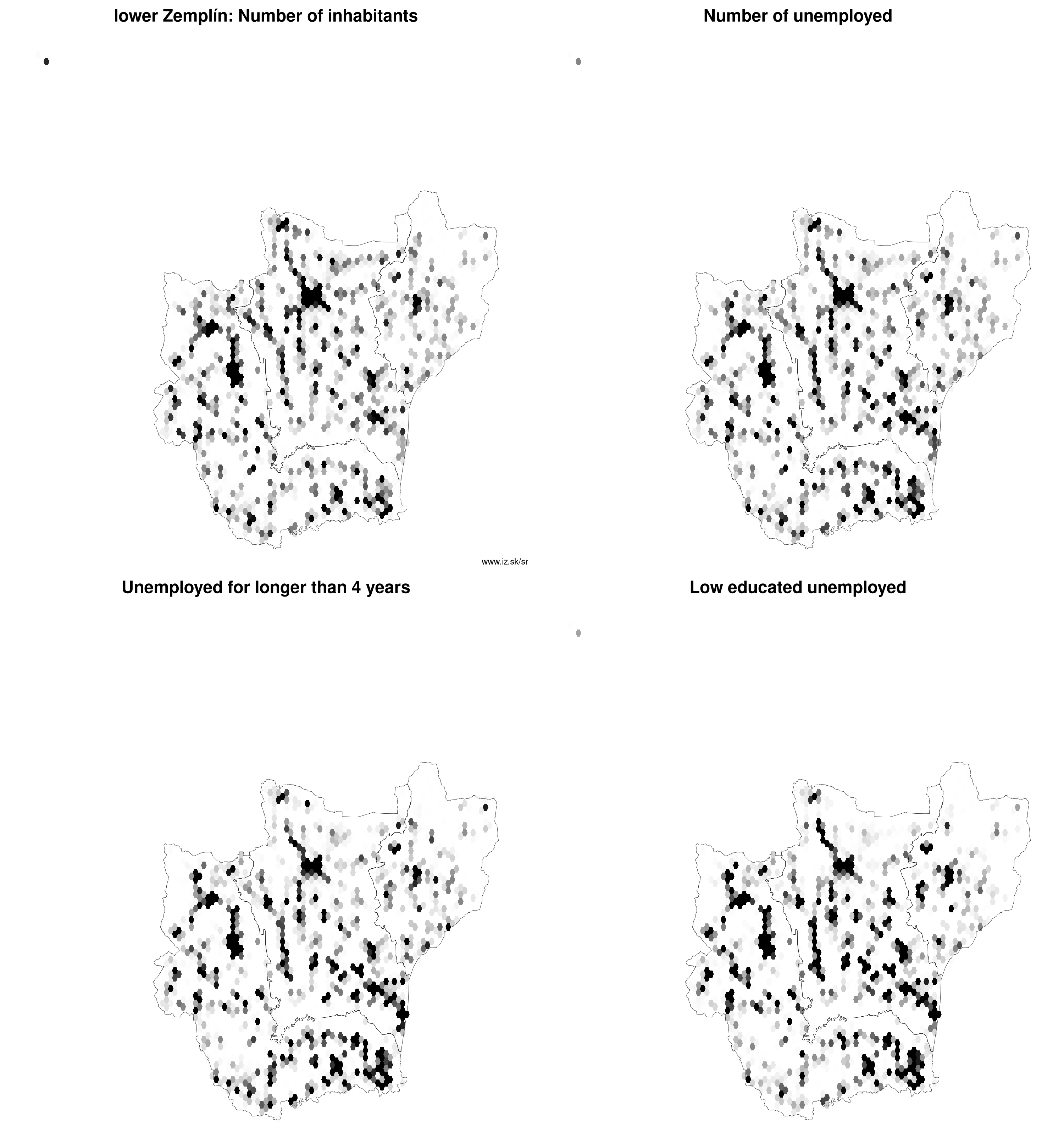 lower Zemplín number of inhabitants, unemployed for longer than 4 years, low educated unemployed