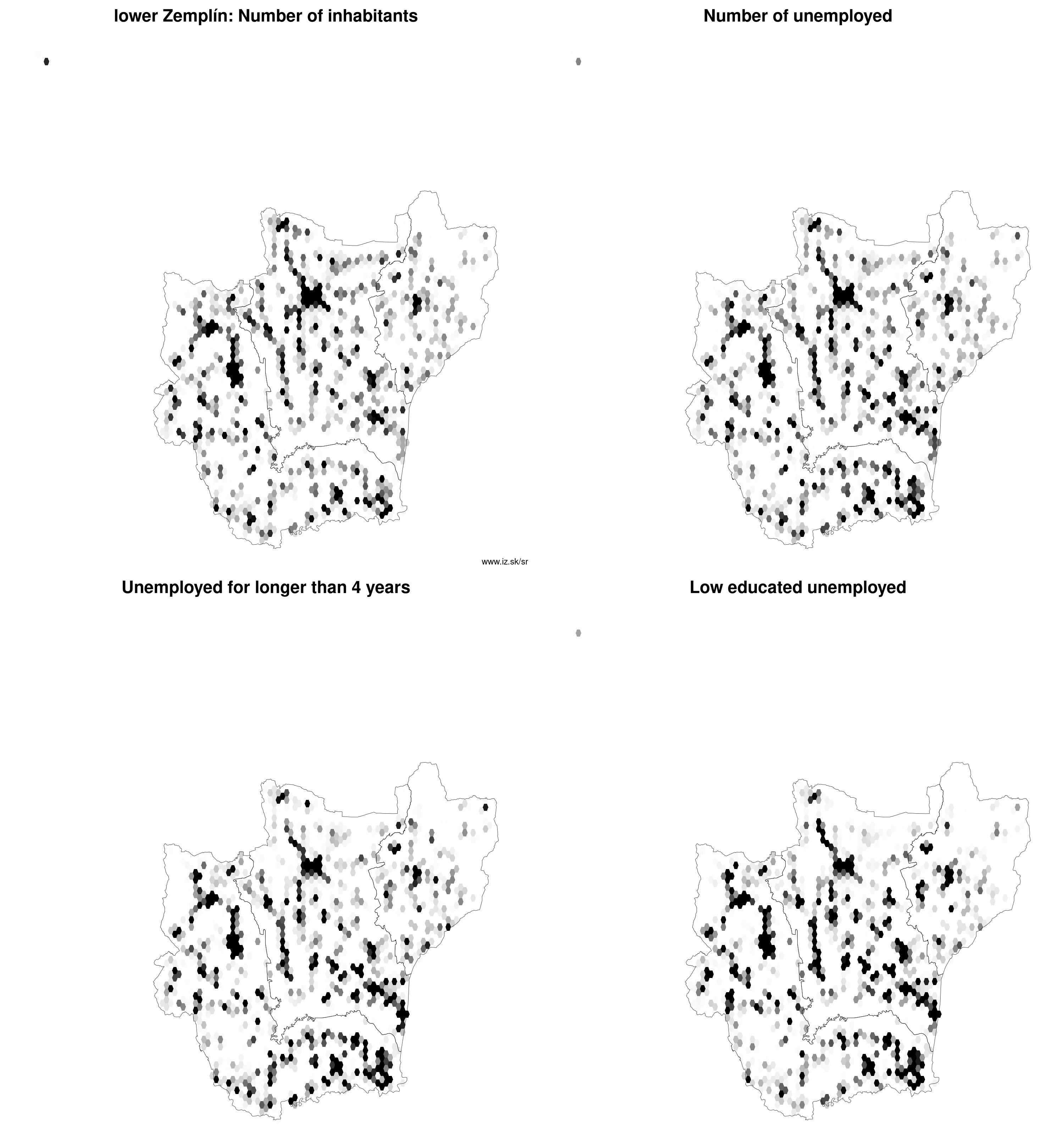 lower Zemplín number of inhabitants, unemployed for longer than 4 years, low educated unemployed