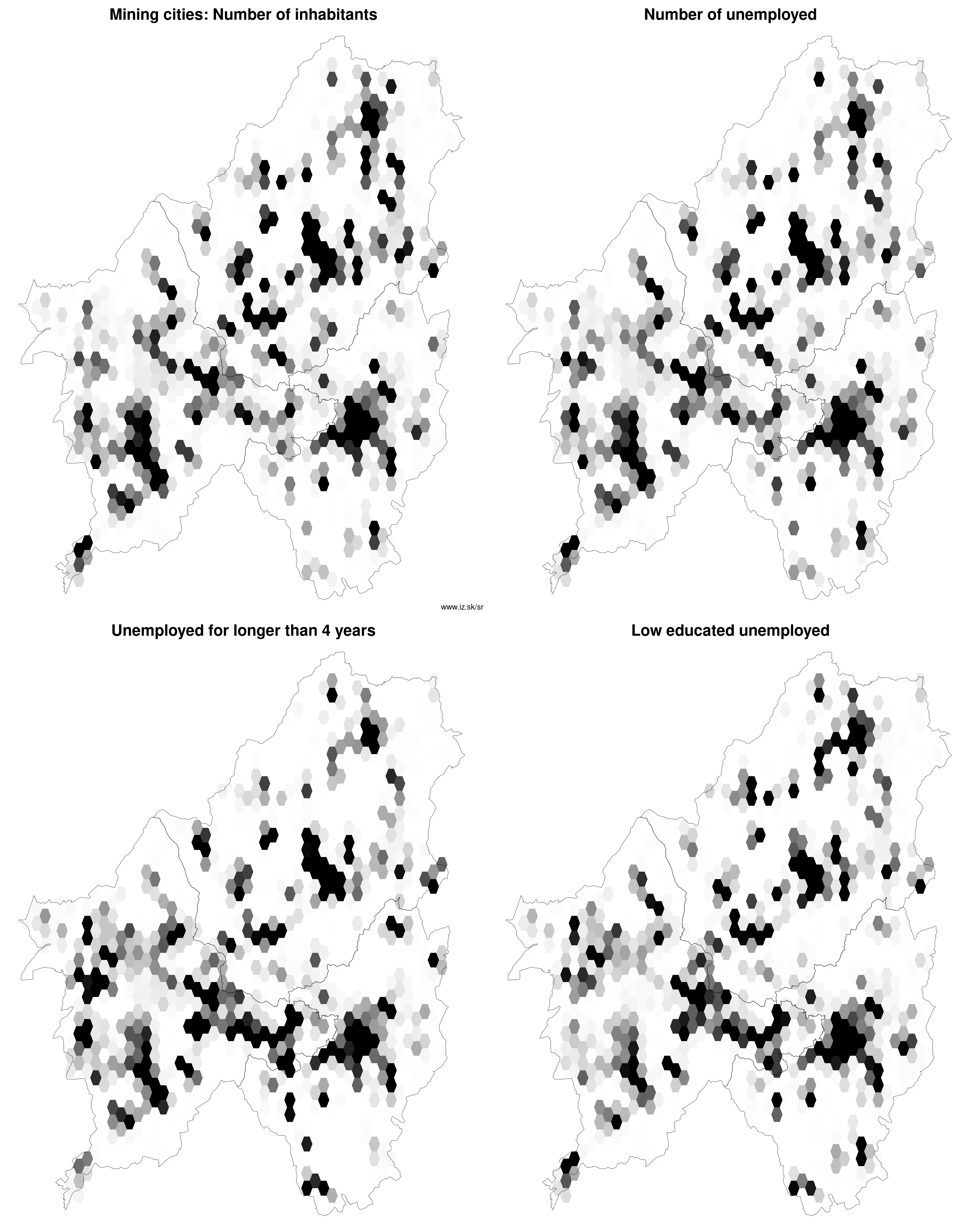 Mining cities number of inhabitants, unemployed for longer than 4 years, low educated unemployed