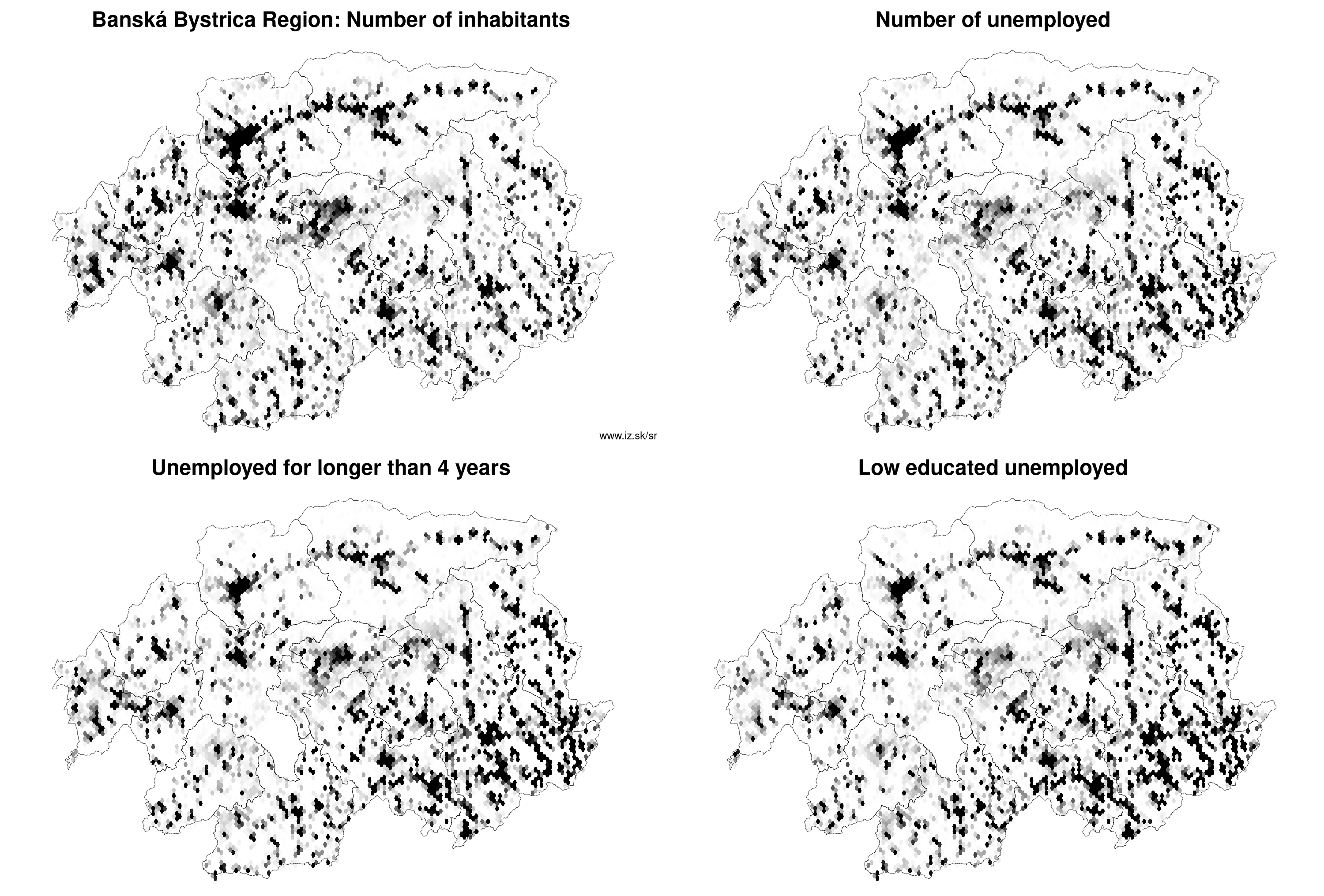 Banská Bystrica Region number of inhabitants, unemployed for longer than 4 years, low educated unemployed