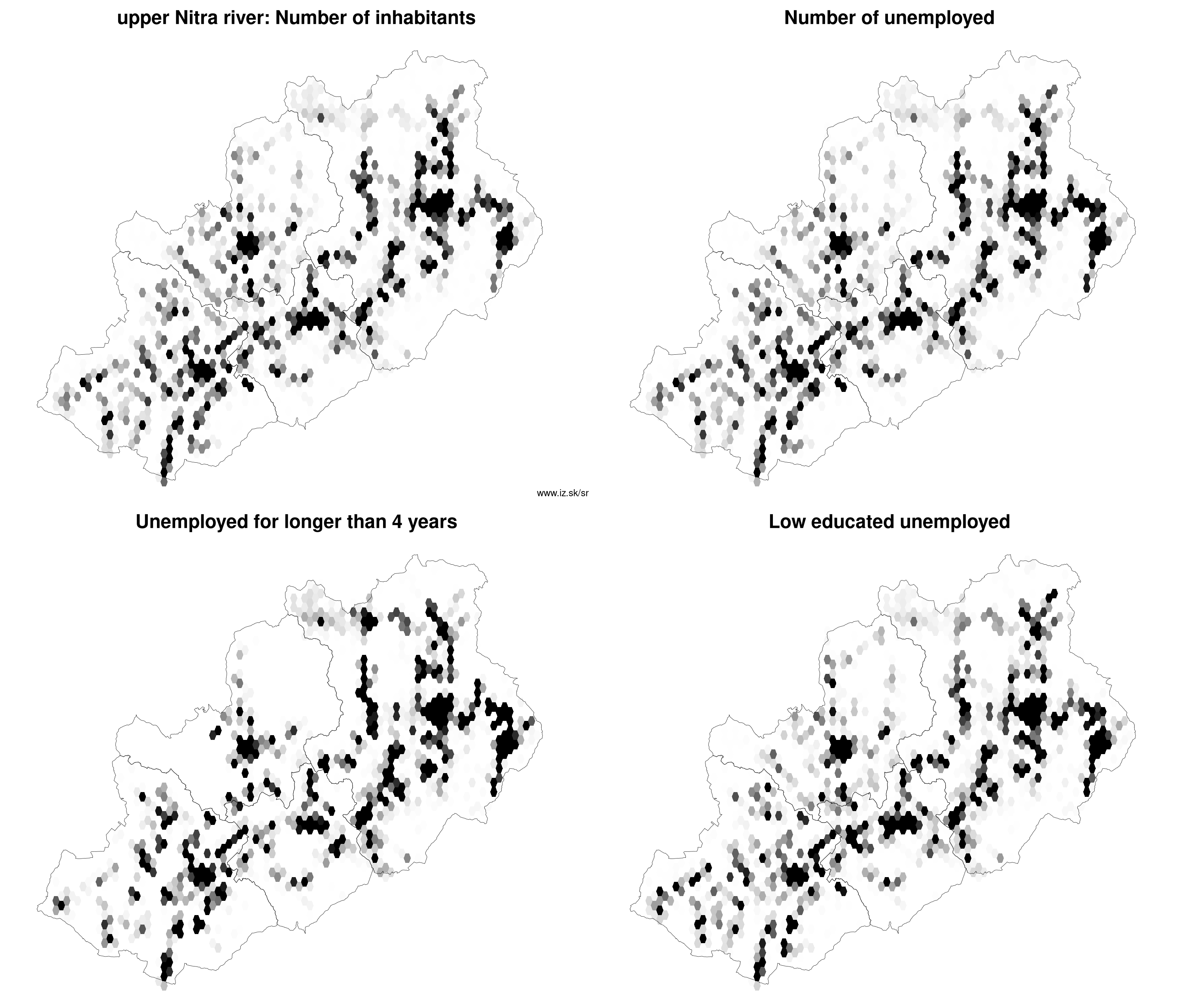 upper Nitra river number of inhabitants, unemployed for longer than 4 years, low educated unemployed