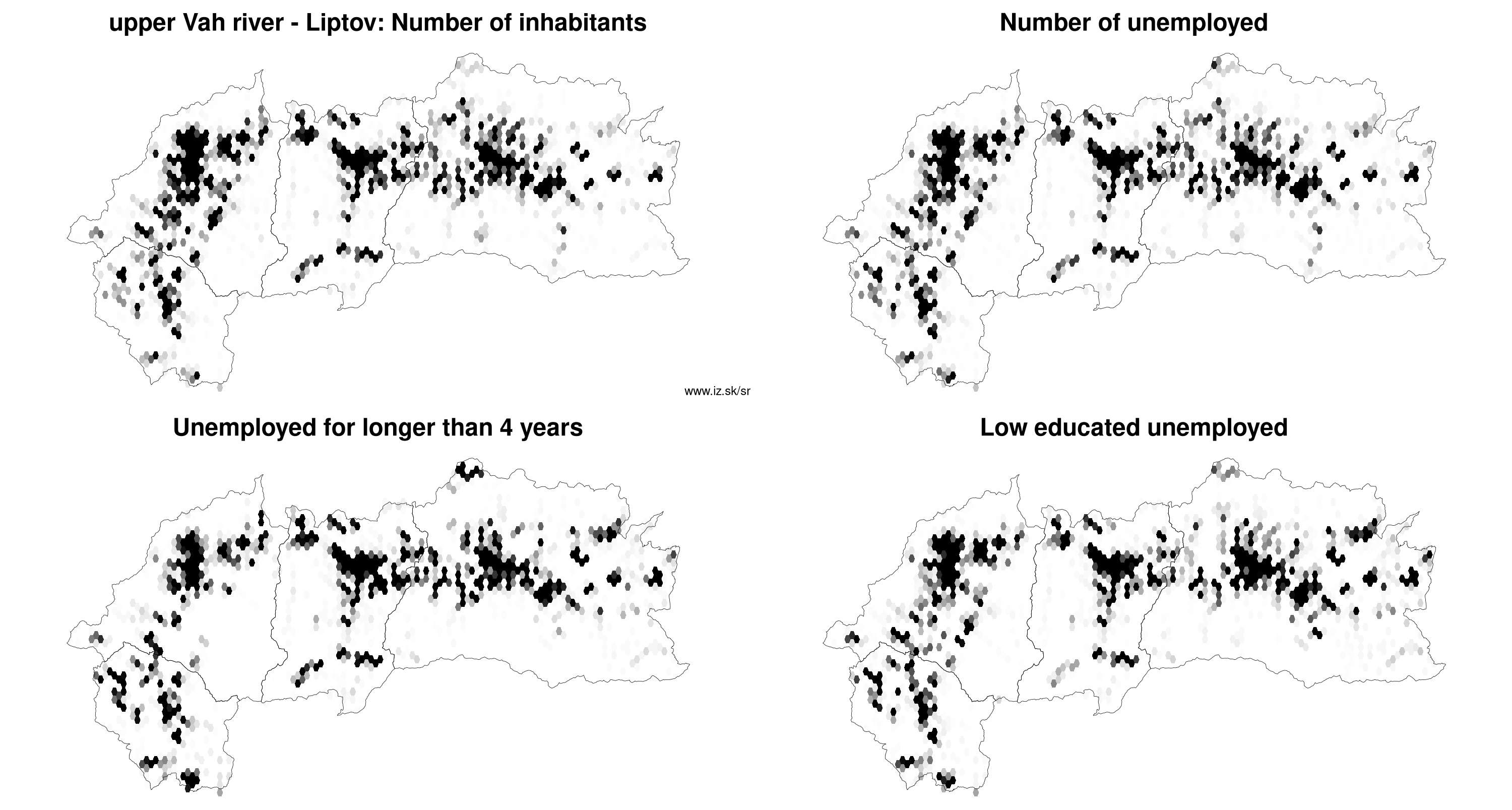 upper Vah river – Liptov number of inhabitants, unemployed for longer than 4 years, low educated unemployed