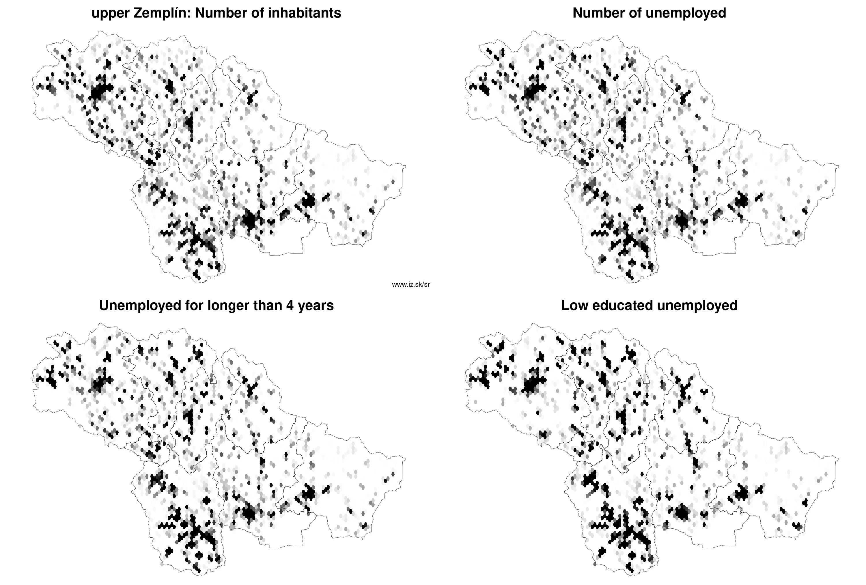 upper Zemplín number of inhabitants, unemployed for longer than 4 years, low educated unemployed