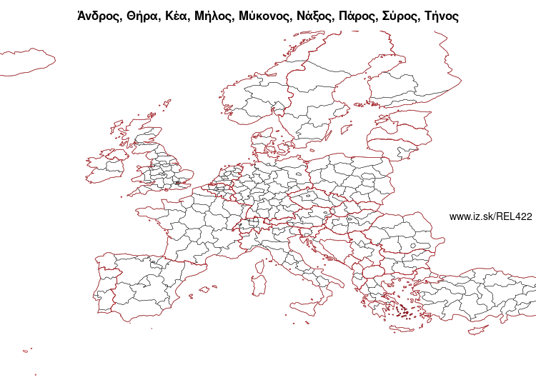 map of Άνδρος, Θήρα, Κέα, Μήλος, Μύκονος, Νάξος, Πάρος, Σύρος, Τήνος EL422