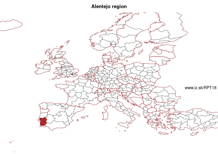 map of Alentejo region PT18