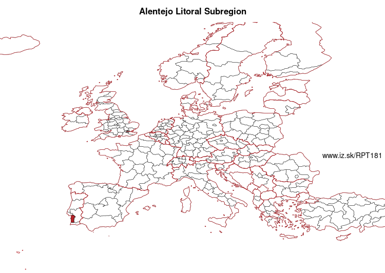 map of Alentejo Litoral Subregion PT181
