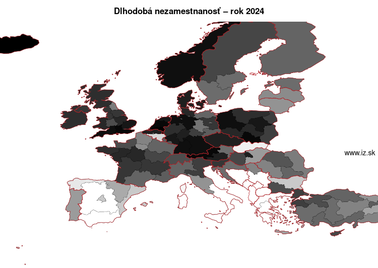 mapa dlhodobá nezamestnanosť v nuts 1